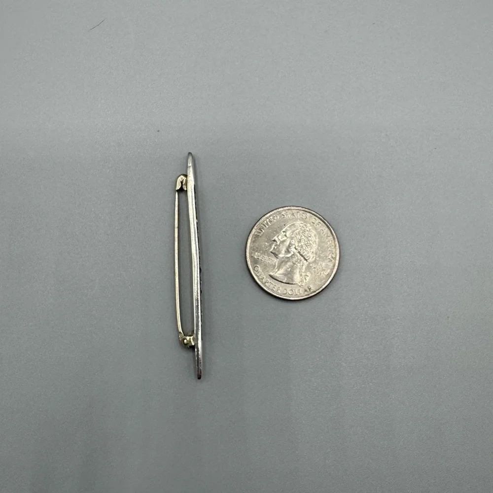 Vintage Art Deco Sterling Silver‎ Bar Pin Brooch with Clear Rhinestones Crystal